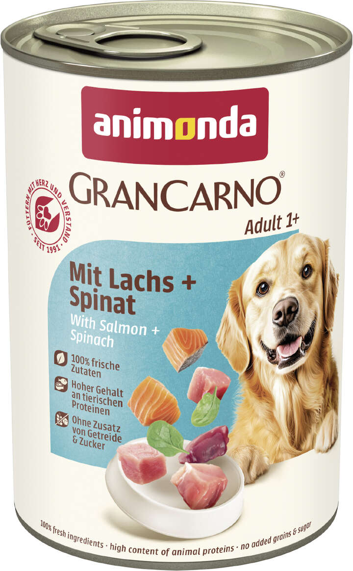animonda Hunde-Nassfutter GranCarno Adult mit Lachs + Spinat